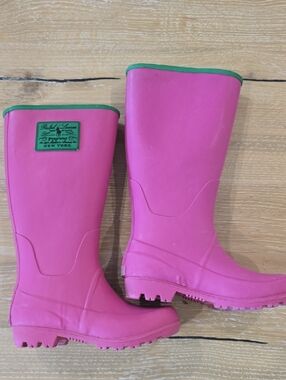 Ralph Lauren Pink Kids Rain Boots with Green Trim